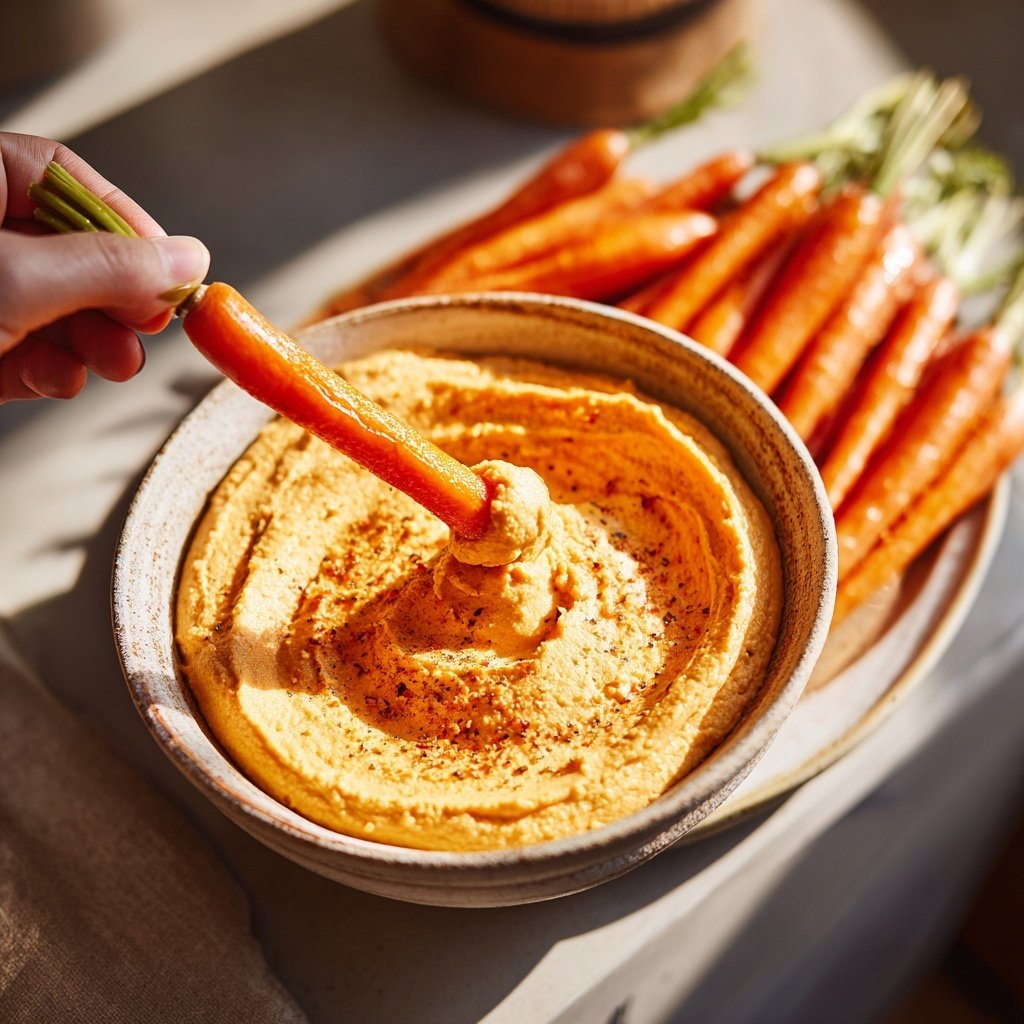 Healthy Lunch Roasted Carrot Hummus Bowl