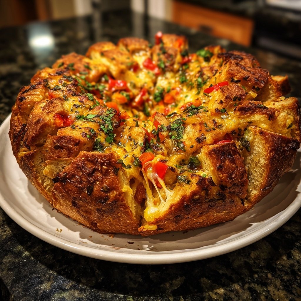 Super Bowl Cheesy Veggie Pull Apart Bread