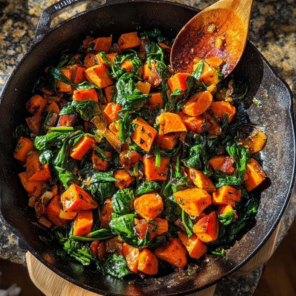 Roasted Sweet Potato Spinach Skillet