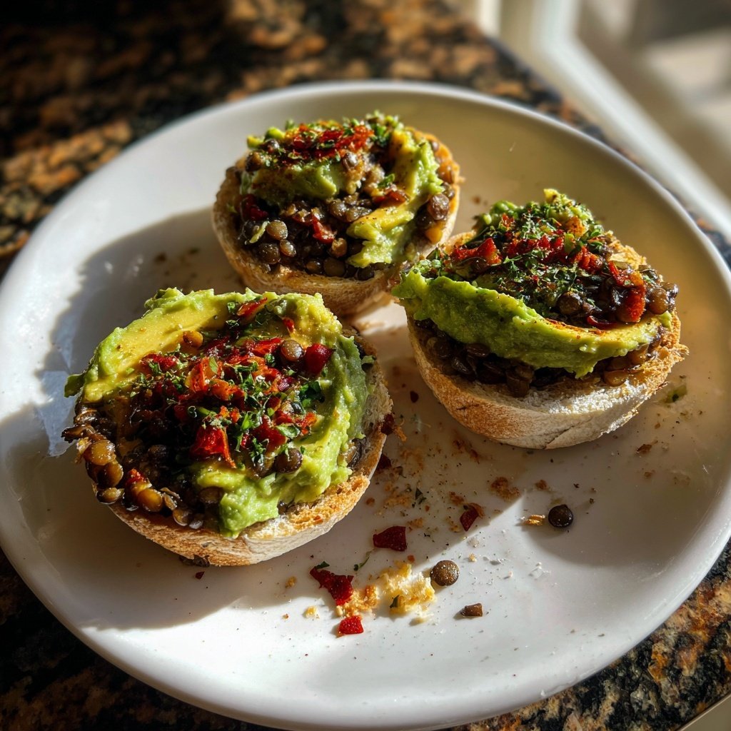 Healthy Lunch Avocado Lentil Toast Cups