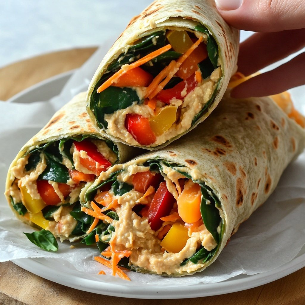 High-Protein Veggie Hummus Wrap Lunch