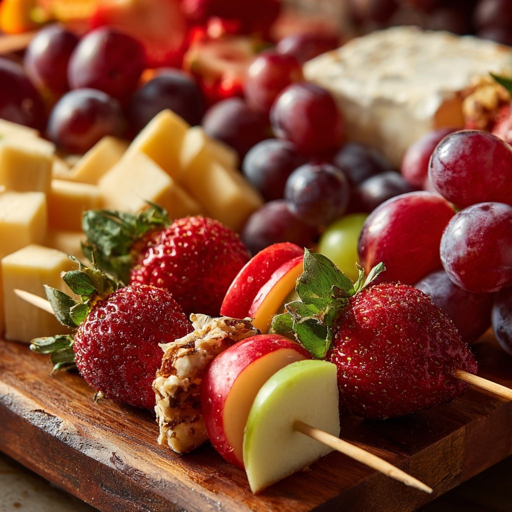 Valentines Charcuterie Board with Fruit Skewers